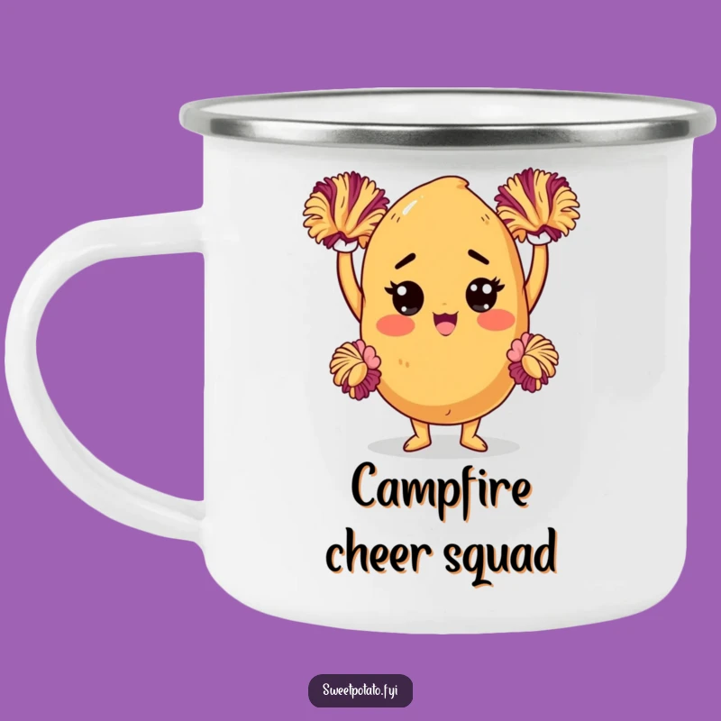 Funny Sweet Potato Cheerleader Camping Mug: Rugged Determined Character, Outdoor Funny Gift