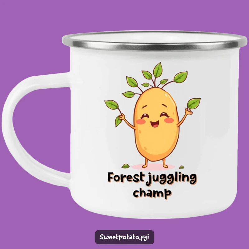 Funny Sweet Potato Juggling Leaves Camping Mug - Outdoor Fun with Humor