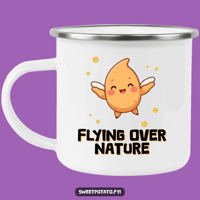 Funny Flying Sweet Potato Camping Mug: Adventure Fuel for Spud Lovers