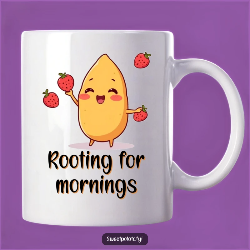 Funny Sweet Potato Juggle Mug: Cheerful Berry Character Design, Perfect Funny Gift