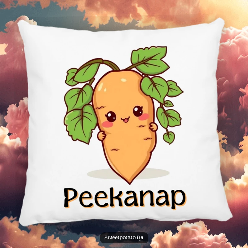 Funny pillow with a sweet potato character peeking from behind a root, offering cozy comfort and a touch of playful mystery.
