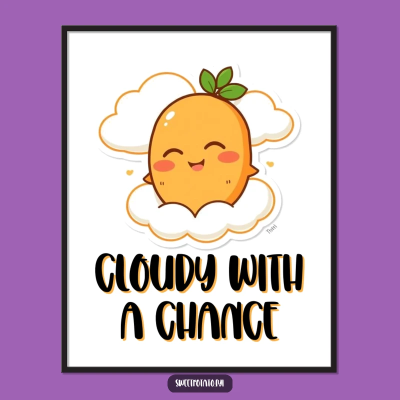 Funny Winking Sweet Potato Cloud Ride Digital Art – Instant Cheerful Decor