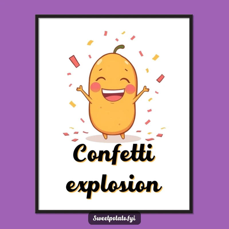 Funny Confetti Sweet Potato Digital Art: Excited Spud Party Print, Instant Funny Gift Download
