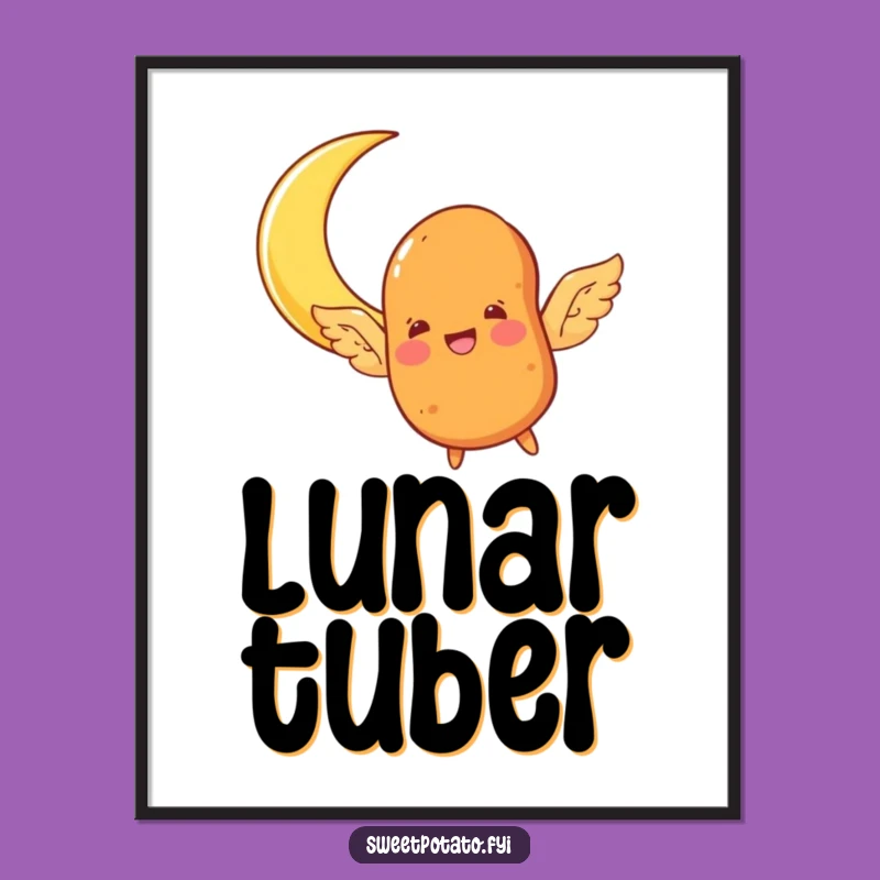 Funny Flying Sweet Potato Digital Art: Spud Wings Moon Print, Instant Funny Gift Download