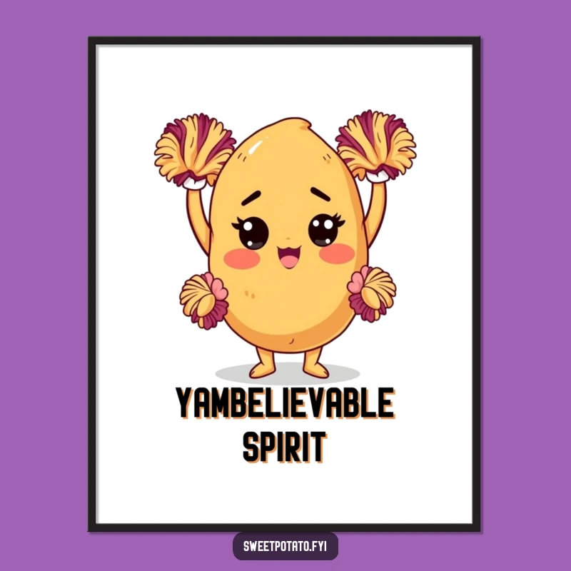 Funny Sweet Potato Cheerleader Digital Art: Determined Character, Instant Funny Gift