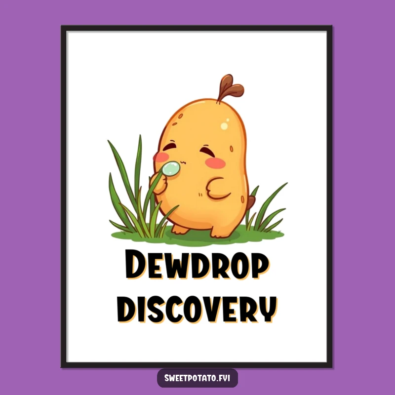 Funny Sweet Potato Curious Digital Art: Delicate Dewdrop Print, Perfect Funny Gift!