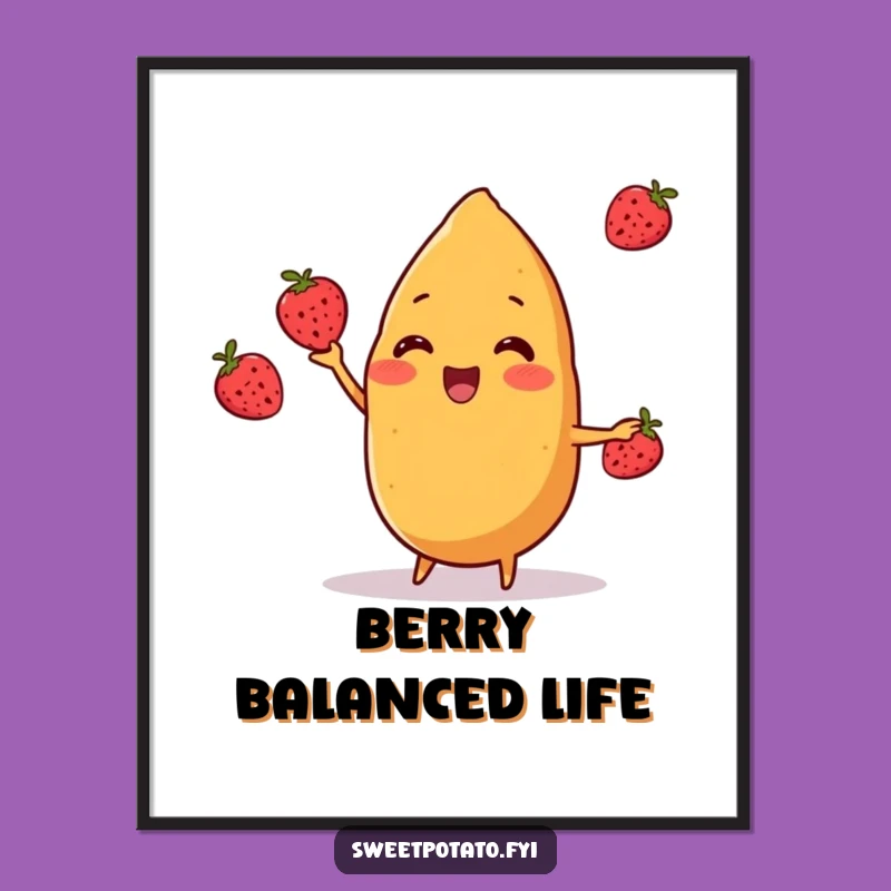 Funny Sweet Potato Juggle Digital Art: High-Res Berry Print, Instant Funny Gift