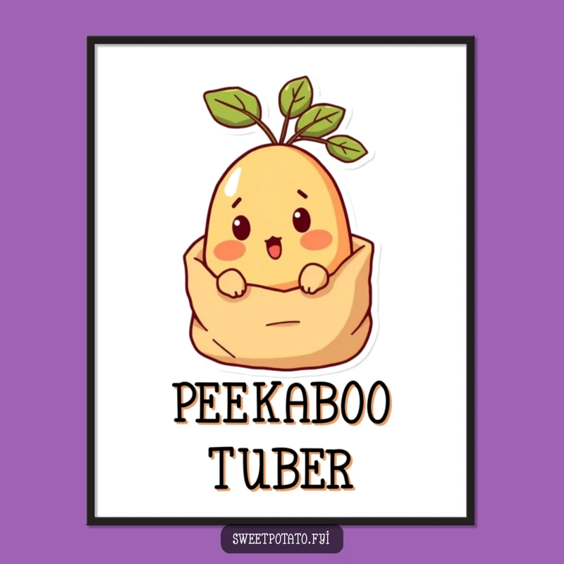 Funny Surprised Sweet Potato Digital Art: Peeking Sack Design for Hilarious Wall Decor Gift