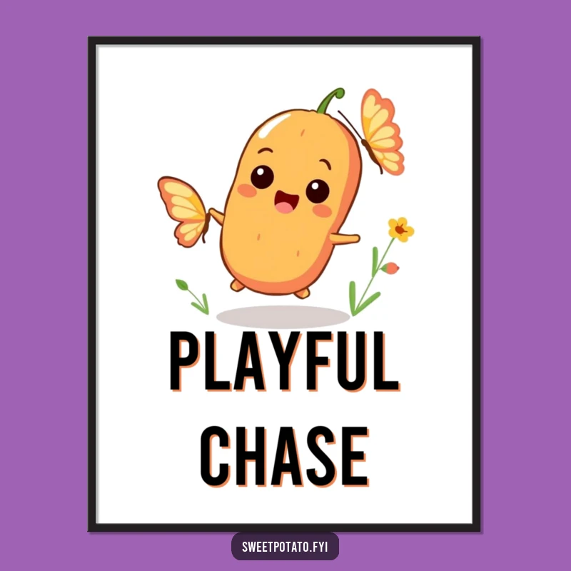 Funny Sweet Potato Chase Digital Art: Vibrant Butterfly Print, Perfect Funny Gift!