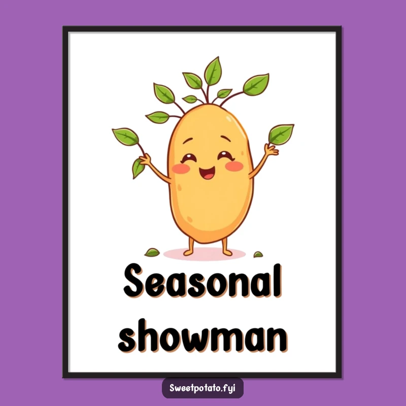 Funny Sweet Potato Juggling Leaves Digital Art - Instant Joyful Decor