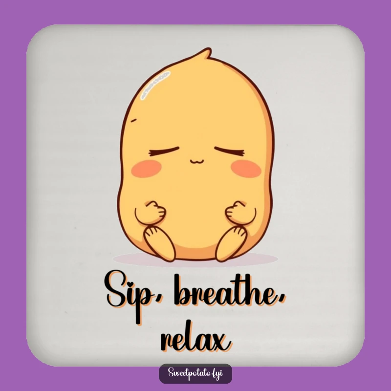 Funny Meditating Sweet Potato Coaster: Peaceful Character, Protective Funny Gift