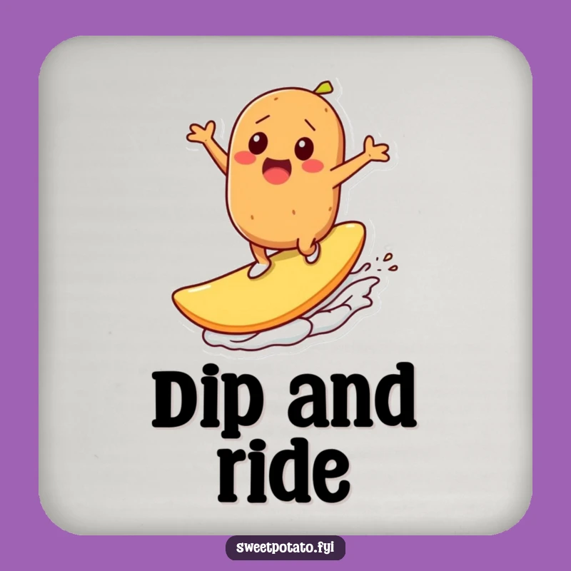 Funny Sweet Potato Surfing Chip Coaster - Small Humorous Gift for Table Protection