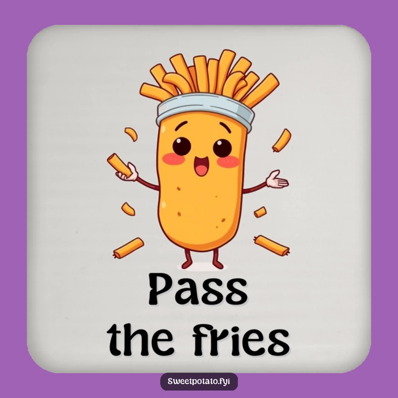 Funny Surprised Sweet Potato Fries Juggling Coaster – Protect Surfaces Humorous Gift