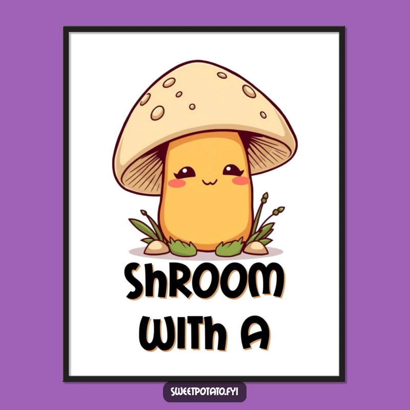 Funny Smirking Sweet Potato Mushroom Poster - Vibrant Wall Art for a Playful Home