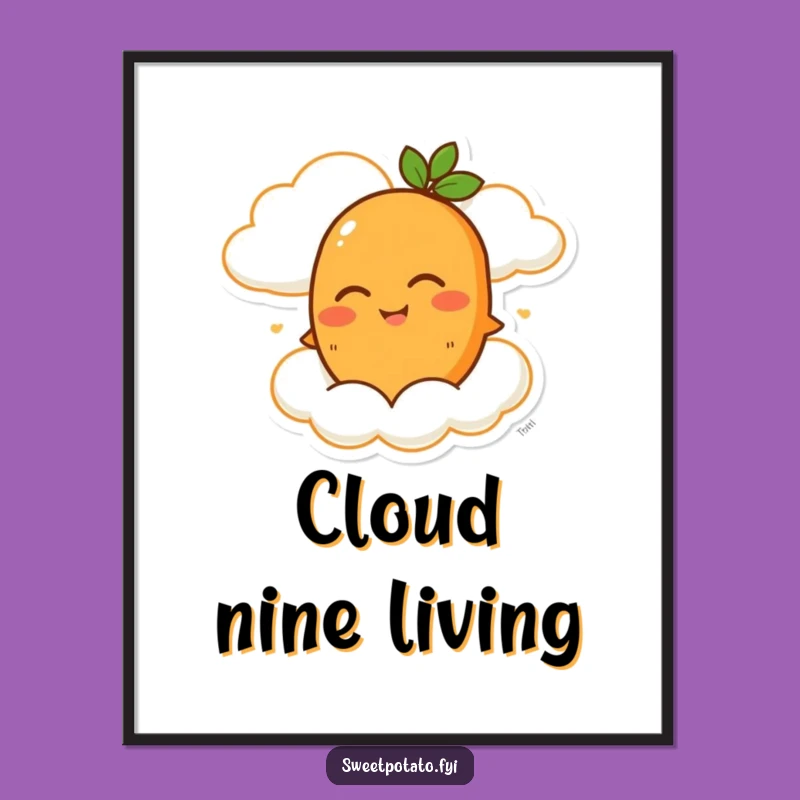 Funny Winking Sweet Potato Cloud Ride Poster – Dreamy Wall Art Gift