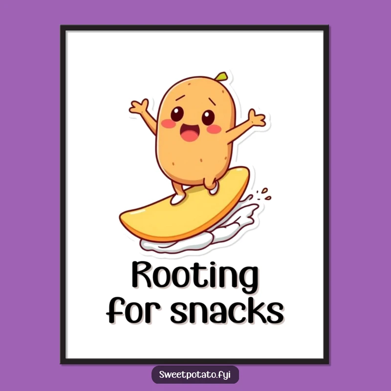 Funny Sweet Potato Chip Surfer Poster - Vibrant Humorous Gift for Wall Art