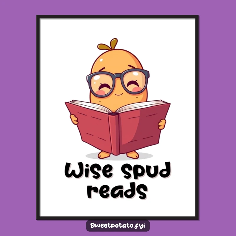 Funny Sweet Potato Poster: Whimsical Spectacled Spud Reading Art, Great Funny Gift