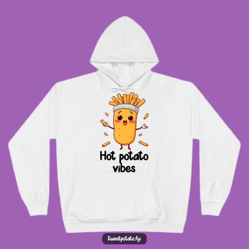 Funny Surprised Sweet Potato Fries Juggling Hoodie – Cozy & Hilarious Vegetable Wear