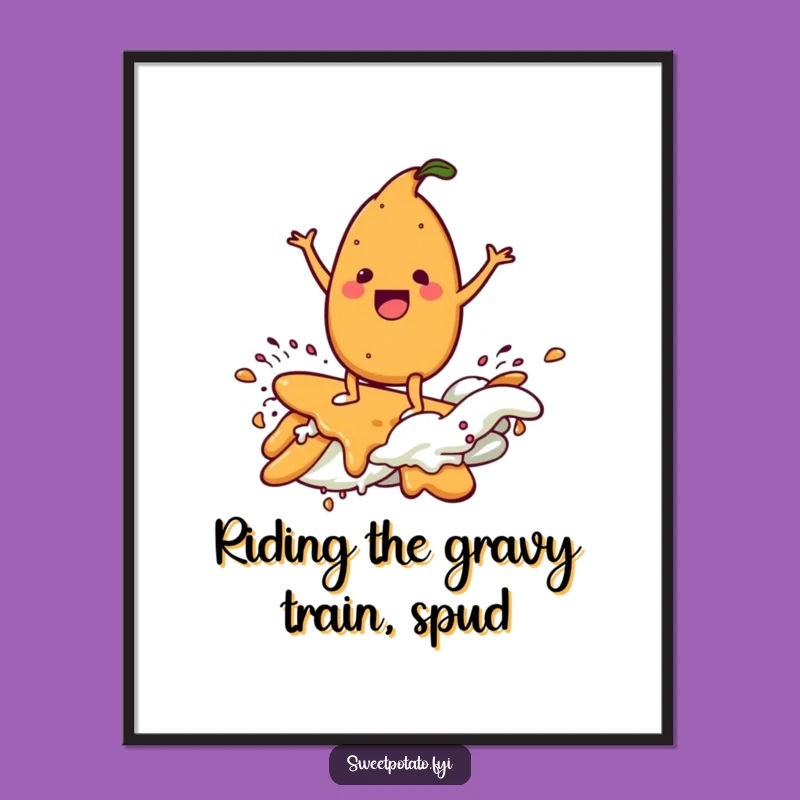 Free Printable Wall Art: Gravy Surfing Potato - Funny Downloadable Food Art