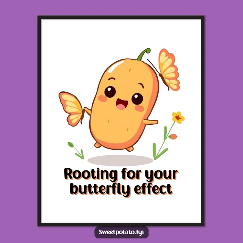 Funny Free Printable Wall Art: Sweet Potato Butterfly Chase - Downloadable Decor