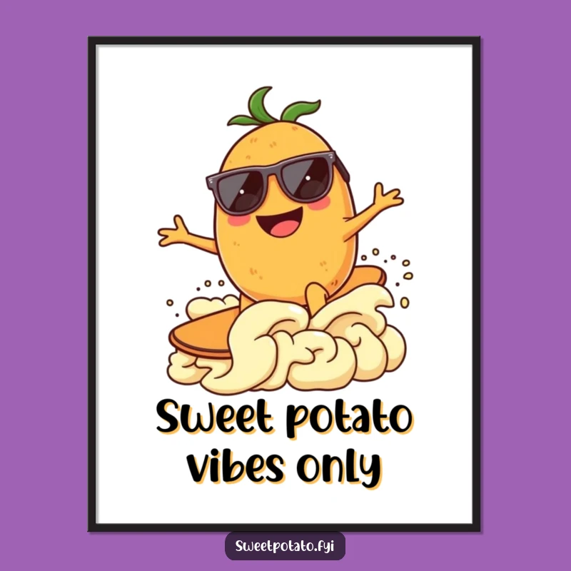 Free Printable Wall Art: Surfing Sweet Potato, Funny Cool Decor, Print at Home