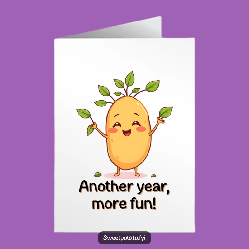 Funny Free Printable Sweet Potato Juggling Birthday Card - Downloadable Festive Gift