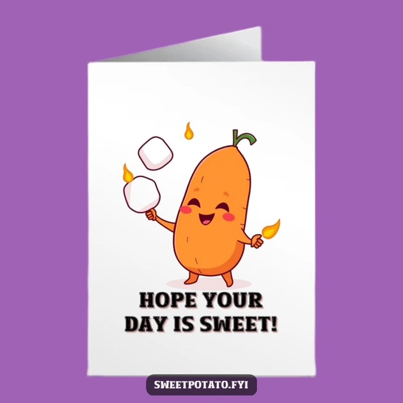 Free Printable Sweet Potato Marshmallow Juggling Birthday Card - Funny Downloadable Gift