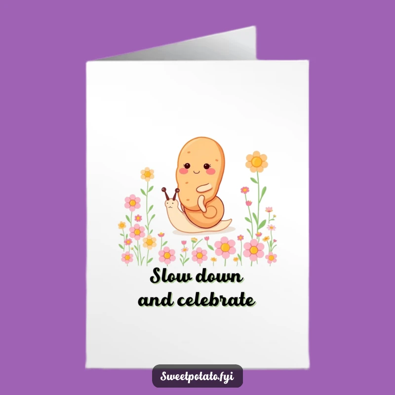 Free Printable Funny Potato Birthday Card: Snail Ride Adventure Downloadable