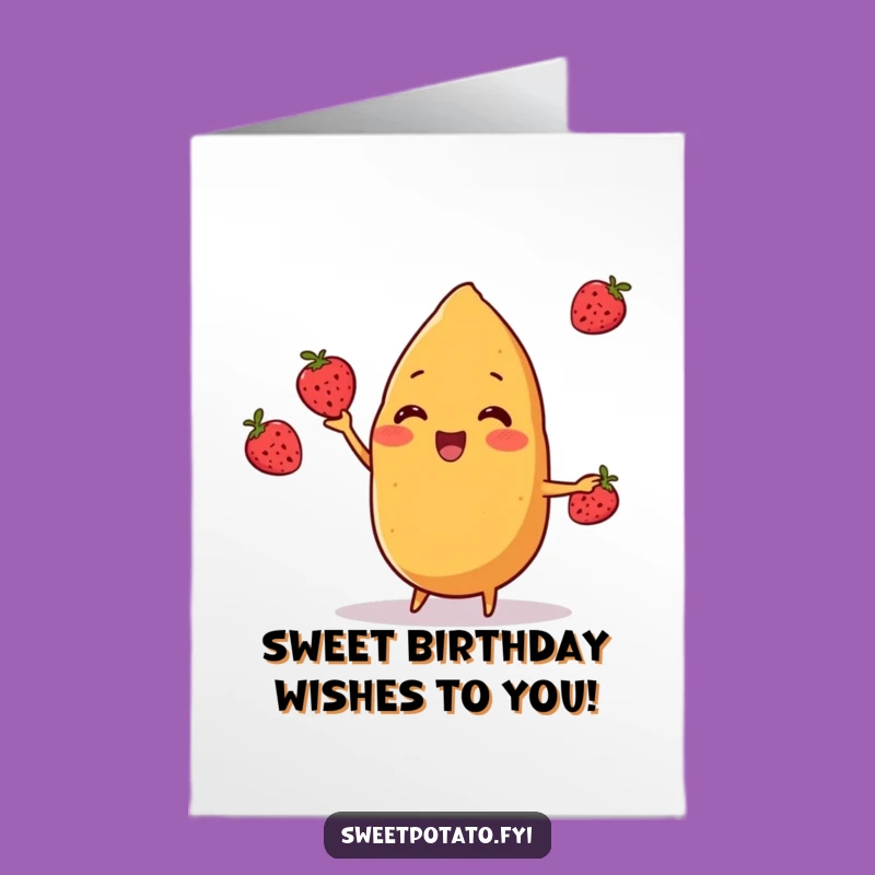 Free Printable Sweet Potato Birthday Card: Juggling Fun, Funny Downloadable Gift