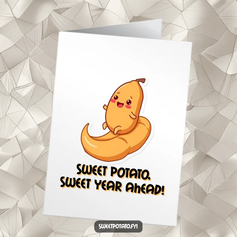 Funny Free Printable Birthday Card: Cheerful Sweet Potato Rolling Uphill on Caramel Swirl, Spreading Joy