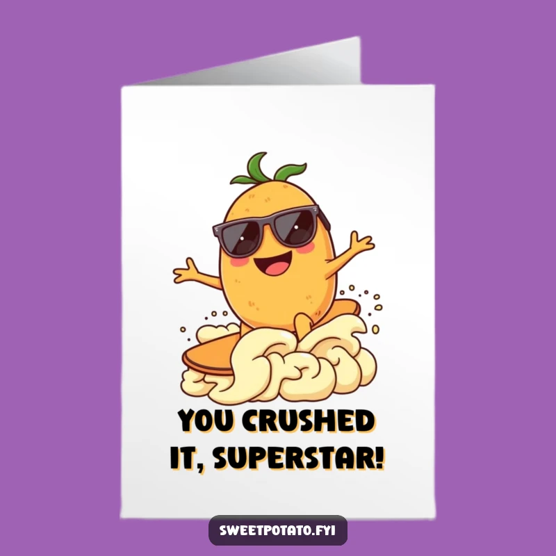 Free Printable Congrats Card: Surfing Sweet Potato, Funny Cool Achievement, Downloadable