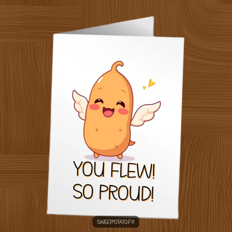 Funny Free Printable Congratulations Card: Sweet Potato with Tiny Wings Ready to Take Flight