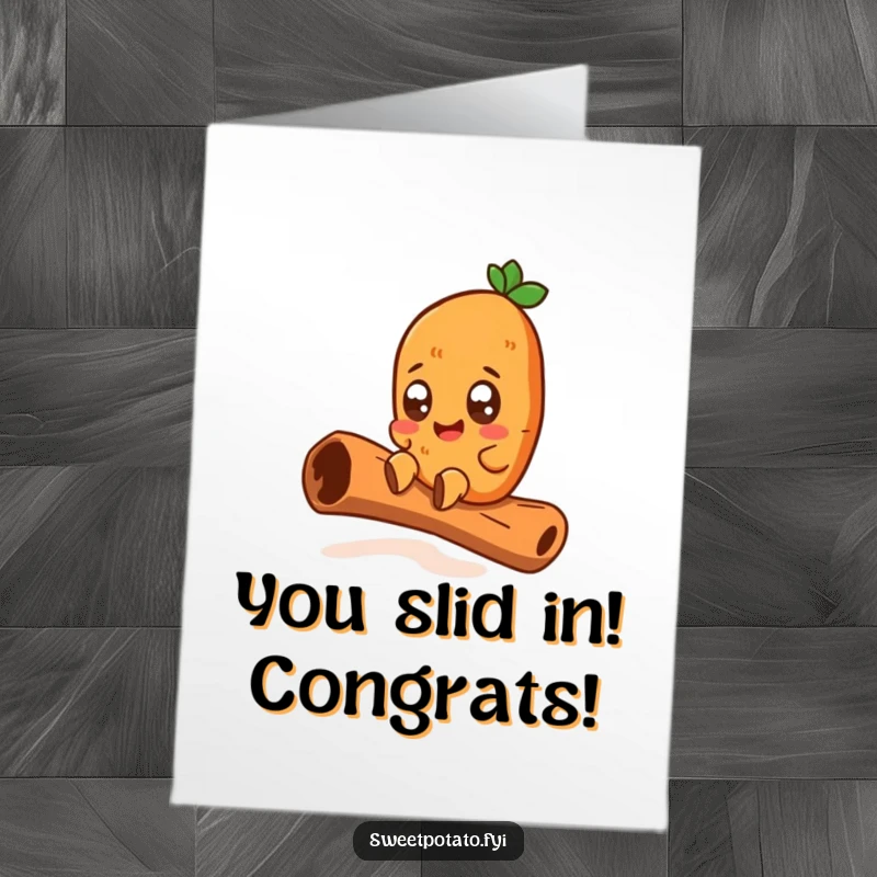 Funny Free Printable Congratulations Card: Sweet Potato Gleefully Sliding Down a Cinnamon Stick
