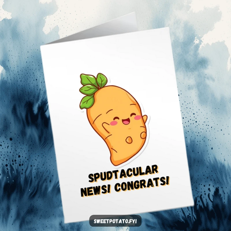Funny Free Printable Congratulations Card: Delighted Sweet Potato character gleefully sliding down a root for big wins.