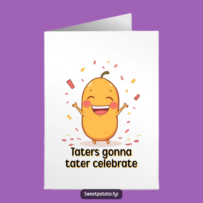Free Printable Excited Potato Congrats Card: Confetti Celebration Downloadable