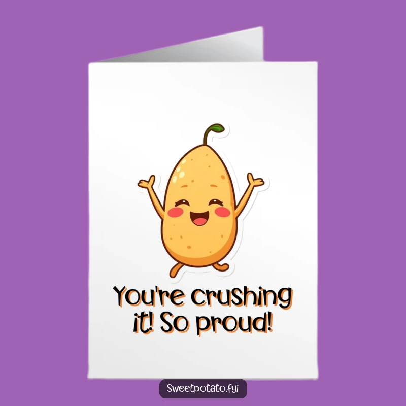 Free Printable Sweet Potato Congrats Card: Joyful Jump Design for a Happy Gift