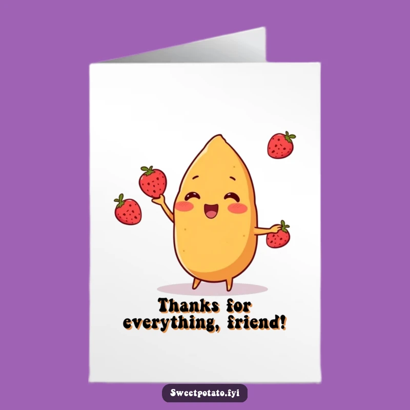 Free Printable Sweet Potato Thank You Card: Juggling Thanks, Funny Downloadable Gift