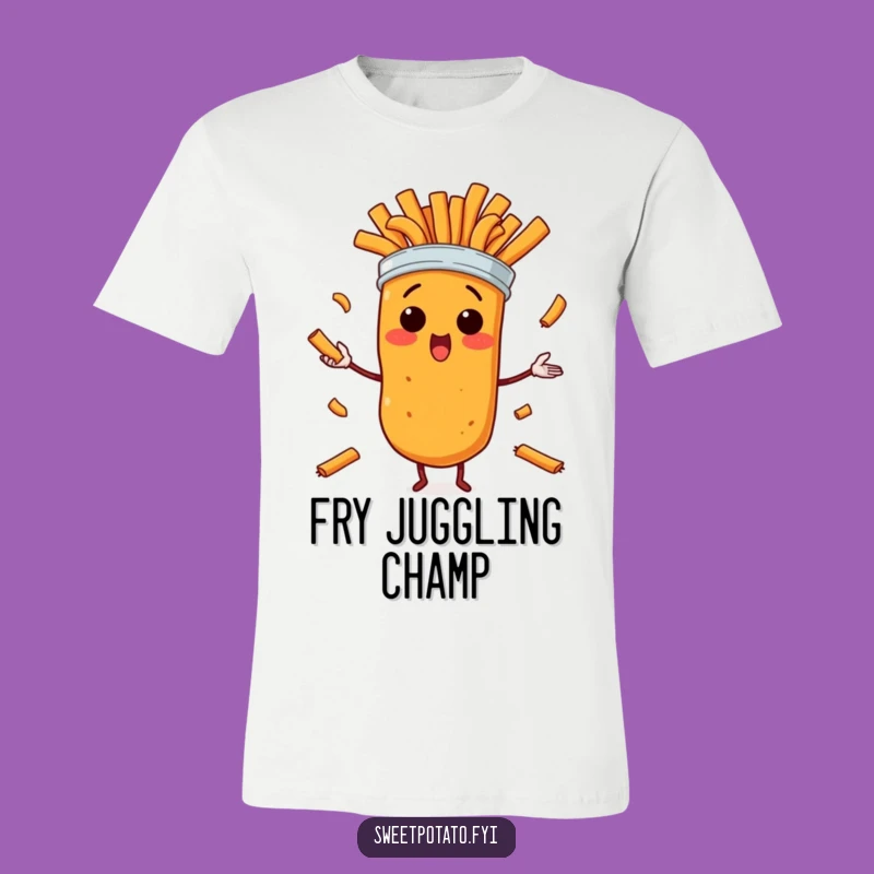 Funny Surprised Sweet Potato Fries Juggling T-Shirt - Comedic Vegetable Apparel Gift