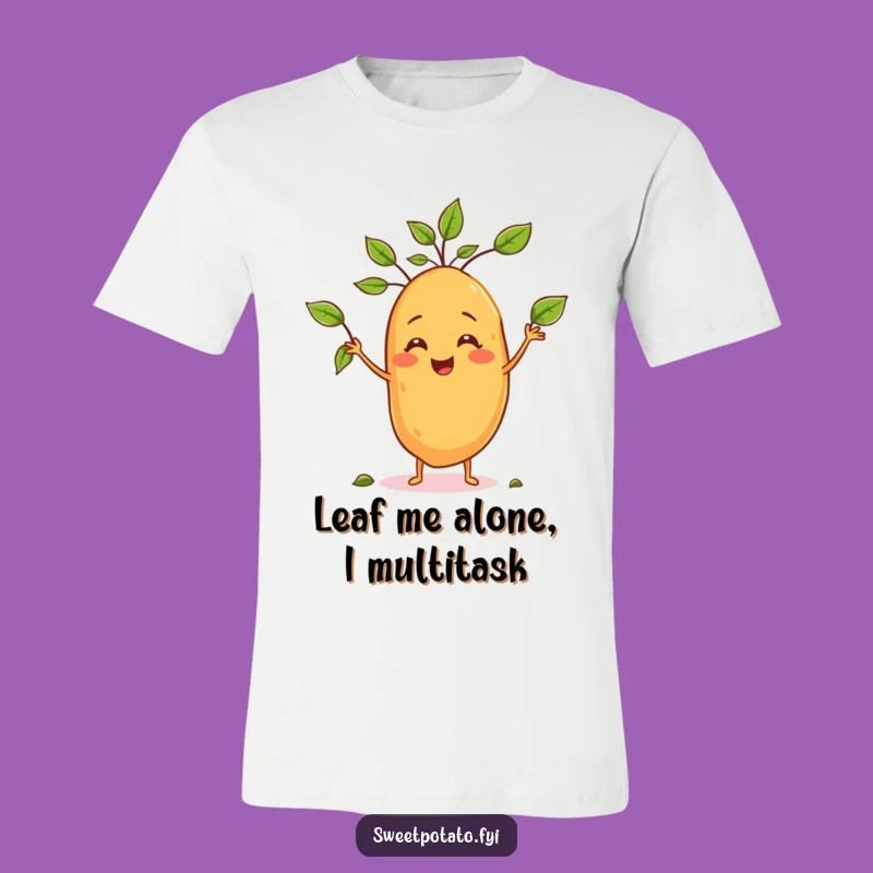 Funny Sweet Potato Juggling Leaves T-Shirt - Embrace Playful Veggie Style