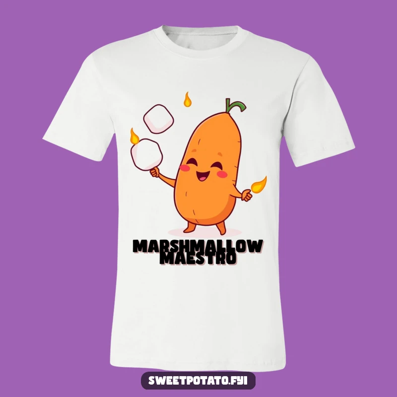Funny Sweet Potato Marshmallow Juggler T-Shirt - Playful Veggie Tee