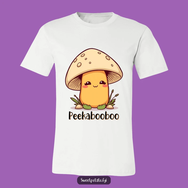Funny Smirking Sweet Potato Mushroom T-Shirt - Comical Veggie Apparel for Playful Souls